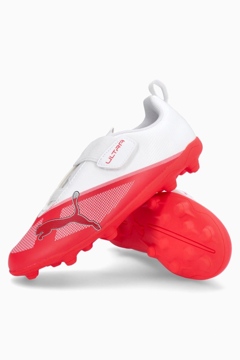 Ghete de fotbal Puma Ultra 7 Play V FG/AG Junior - Alb, Roșu