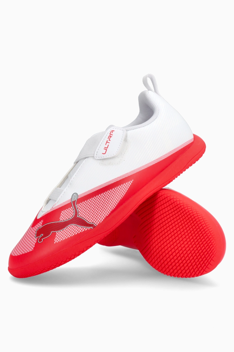 Ghete de fotbal Puma Ultra 7 Play V IN Junior - Alb, Roșu
