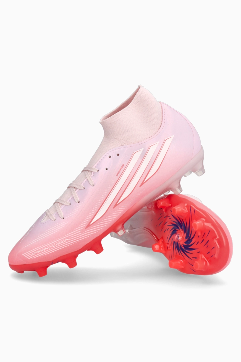 Ghete de fotbal adidas F50 League Sparkfusion Mid FG/MG pentru femei - Alb, Roșu
