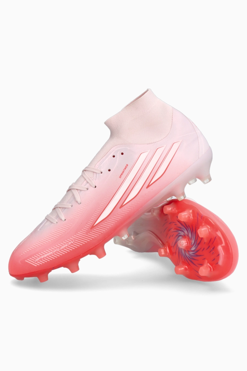 Ghete de fotbal adidas F50 Pro Sparkfusion Mid FG/AG pentru femei - Alb, Roșu