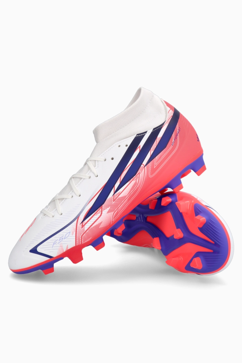 Ghete de fotbal adidas F50 Club Hyperfast Mid FG/MG - Alb