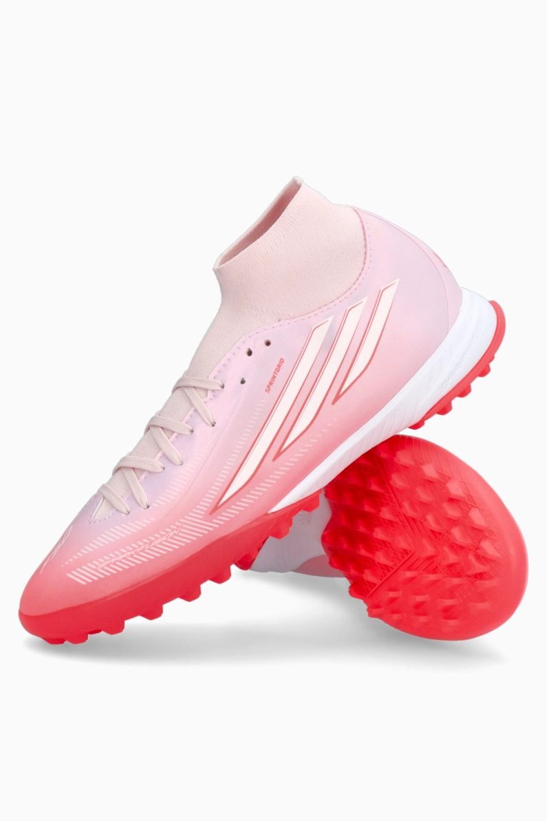 Ghete de fotbal adidas F50 League Sparkfusion Mid TF pentru femei - Alb, Roșu