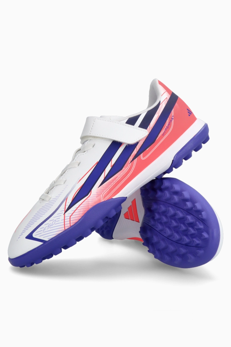 Ghete de fotbal adidas F50 Hyperfast Club Hook-and-Loop TF Junior - Alb