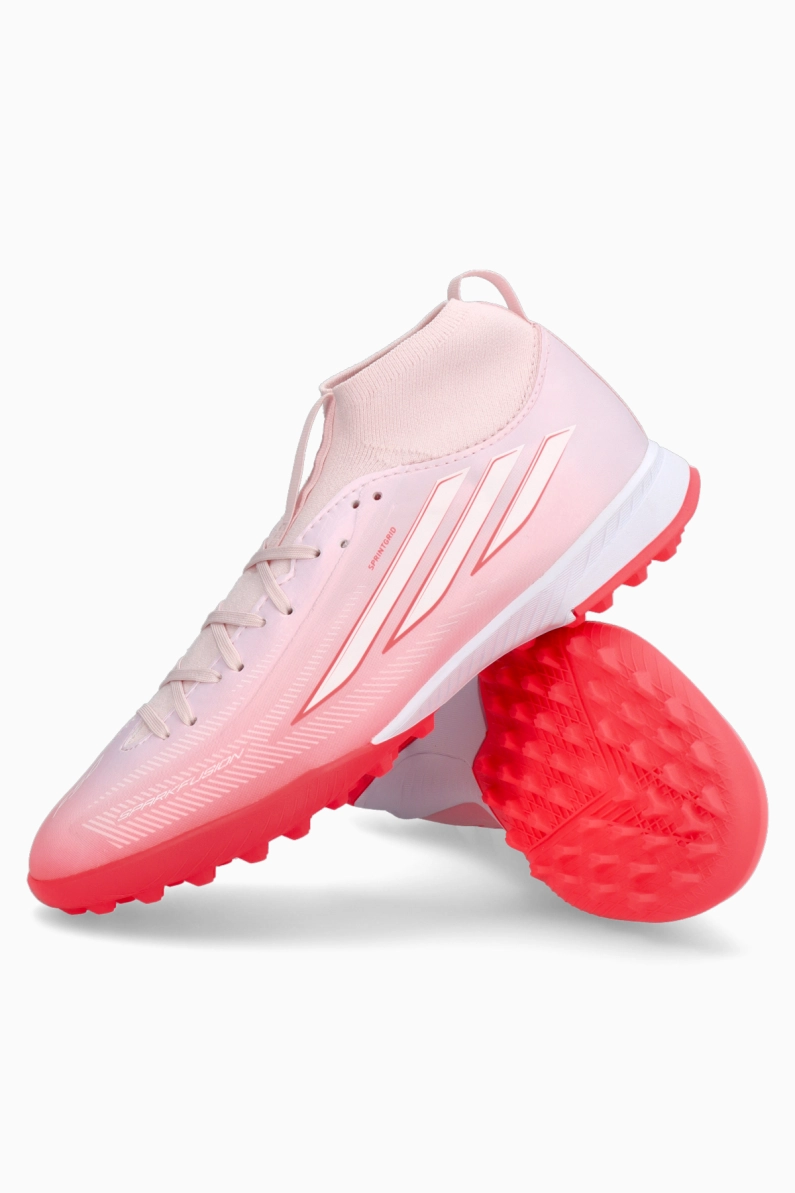 Ghete de fotbal adidas F50 League Sparkfusion Mid TF Junior - Alb, Roșu