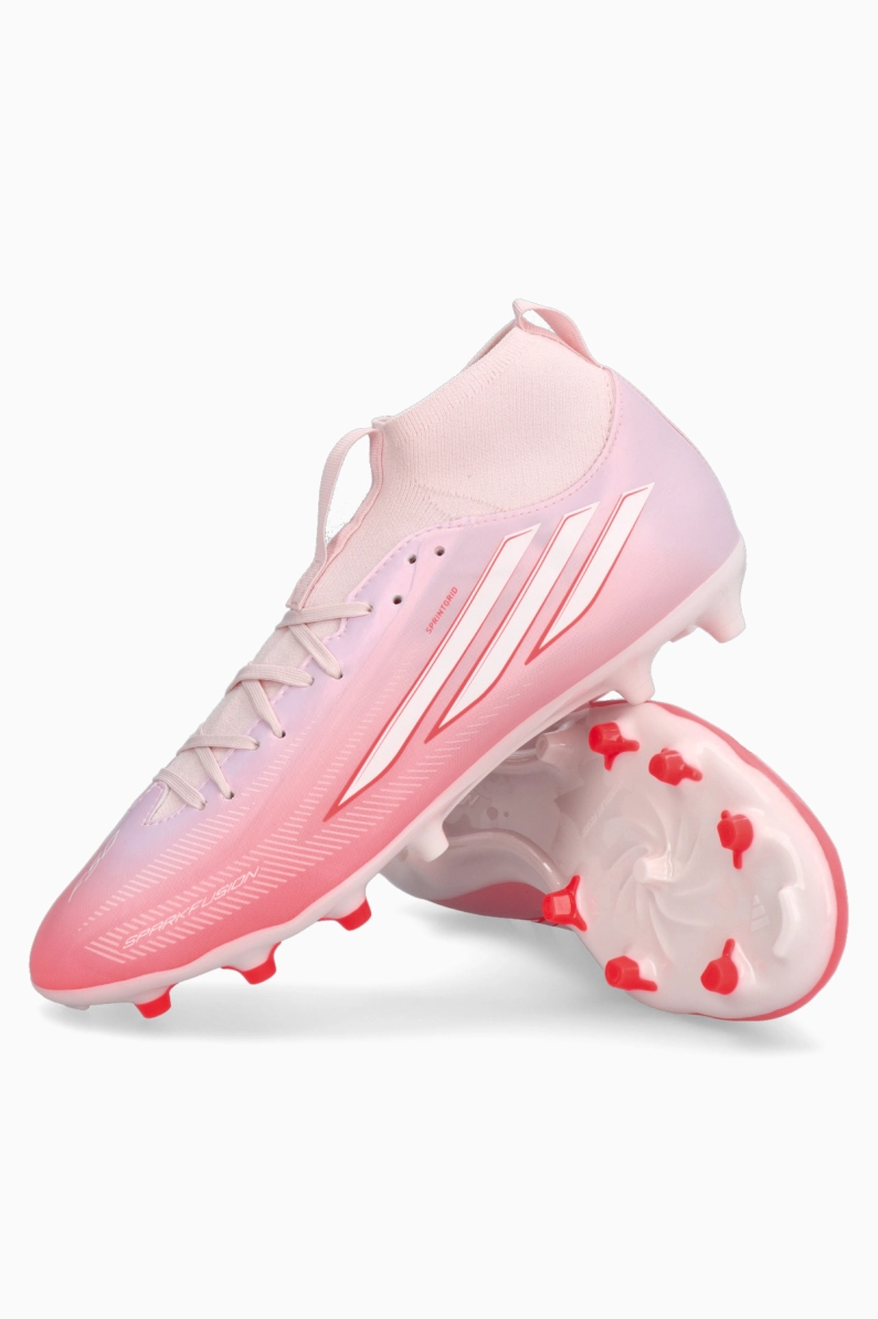 Ghete de fotbal adidas F50 League Sparkfusion Mid FG/MG Junior - Alb, Roșu